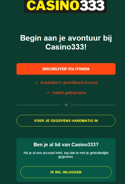 Inloggen bij CASINO333
